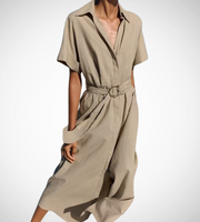 zara style army green beige short sleeves long maxi knee length dress belted everyday casual wear pockets button down shirt polo dress everyday casual wear styles linen cotton polyester 