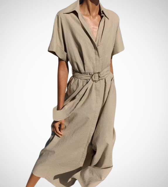 zara style army green beige short sleeves long maxi knee length dress belted everyday casual wear pockets button down shirt polo dress everyday casual wear styles linen cotton polyester 