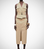 khaki sleeveless cargo dress zara front slit zara style fashion style streetstyle women's clothing belted khaki 