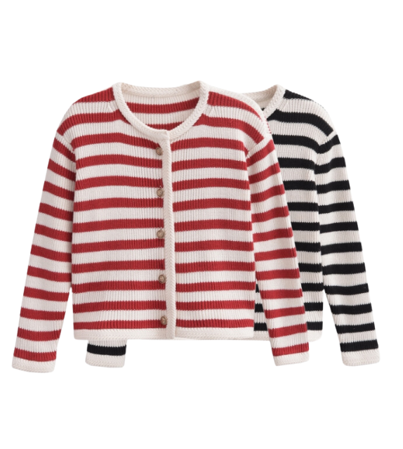 stripe black red long sleeves button down cardigan sweater cold weather knitted knit fashion style streetstyle 