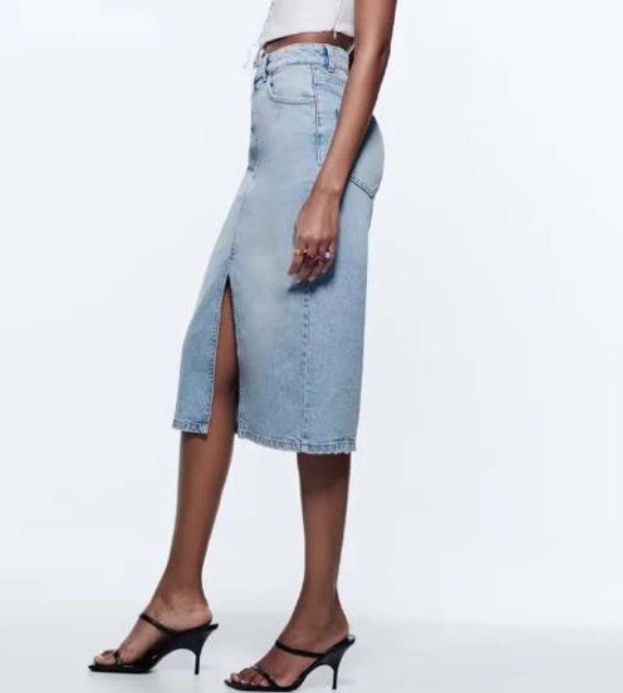 black denim front slit skirt cute mid length fashion style streetstyle love outfits casual wear long korean style clothing women zara everyday casual wear