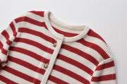 stripe black red long sleeves button down cardigan sweater cold weather knitted knit fashion style streetstyle 
