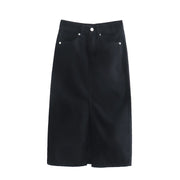 black denim front slit skirt cute mid length fashion style streetstyle love outfits casual wear long korean style clothing women zara everyday casual wear