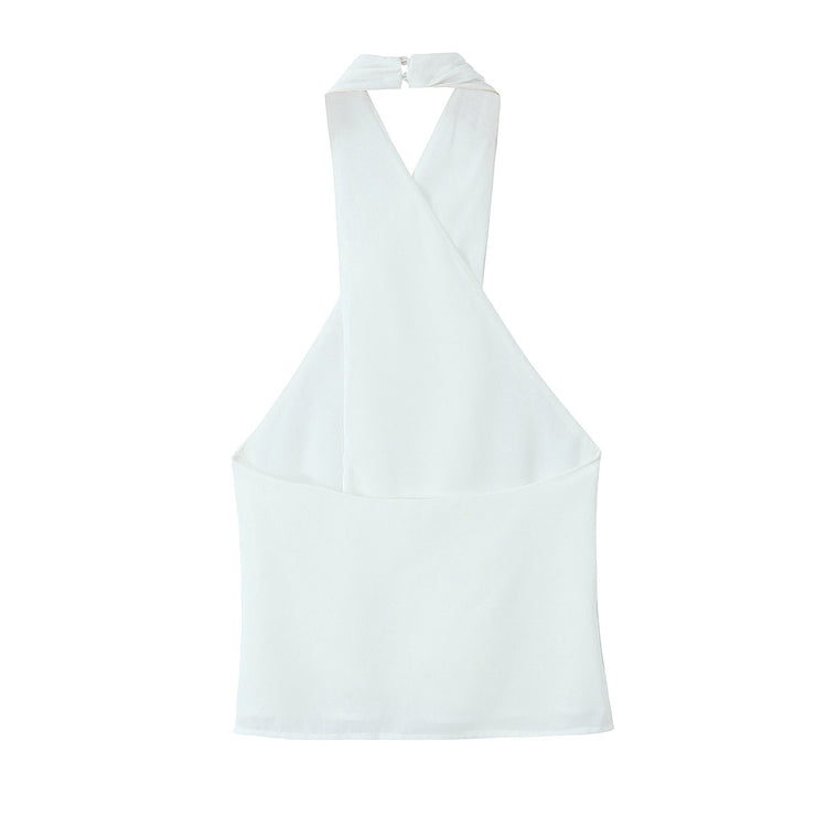 white halter top cris cross fashion style streetstyle cute zara white ootd women's clothing backless