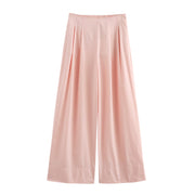 light pink zara wrap around top gartered wide leg pants matching outfit sets coordinates side pockets zipped on the side sleeveless v neck top straight cut trousers everyday zara h&m uniqlo mango 