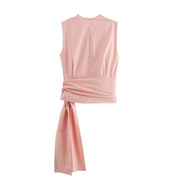 light pink zara wrap around top gartered wide leg pants matching outfit sets coordinates side pockets zipped on the side sleeveless v neck top straight cut trousers everyday zara h&m uniqlo mango 