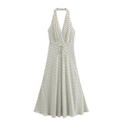 black white polka dot halter new year dress sexy cocktail women's clothing long maxi dress cute h&m zara uniqlo casual everyday style outfit 