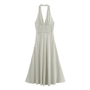 black white polka dot halter new year dress sexy cocktail women's clothing long maxi dress cute h&m zara uniqlo casual everyday style outfit 