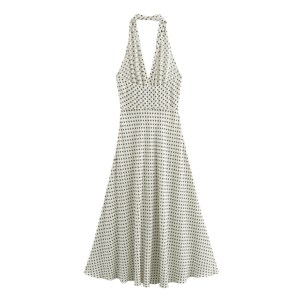 black white polka dot halter new year dress sexy cocktail women's clothing long maxi dress cute h&m zara uniqlo casual everyday style outfit 