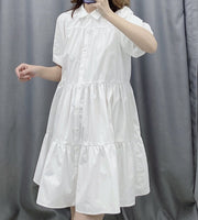 women's clothing korean dresses baby doll dress black white knee length short sleeves dress button down