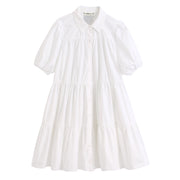 women's clothing korean dresses baby doll dress black white knee length short sleeves dress button down